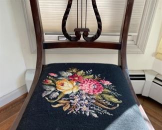 LYRE BACK NEEDLEPOINT SEAT SIDE CHAIR