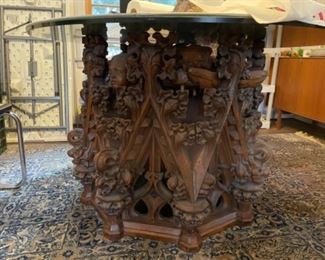 ORNATE BASE FOR GLASS TOP DINING TABLE.                                 THIS BASE WAS HANGING IN HOLY NAME CATHEDRAL ABOVE THE BISHOPS THRONE.                                 REMOVED FROM THE CHURCH IN 1968