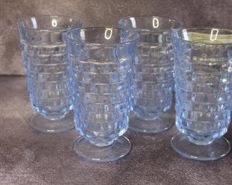 Fostoria Blue Cubist Footed Glasses
