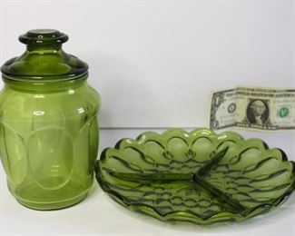 Avacado Green Jar and Divided Dish