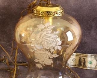 Beautiful Large Vintage Falkentein Iridescent Carnival Glass Swag Lamp - 2 Available