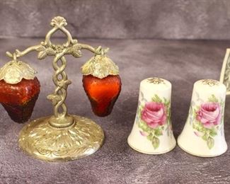 Lefton Salt and Pepper Shake and Hanging Strawberry Salt and Pepper
