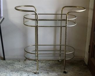 Nice MCM Brass and Glass Bar Trolley with Wheels