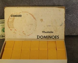 Vintage Dominoes - Box says Ivory but dominoes appear Butterscotch.