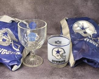 Vintage Pabst Blue Ribbon Beer Goblet, Cowboy Glass and Nylon Duffle Bags