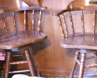 Nice Heavy Wooden Swivel Barstools - 4 Available