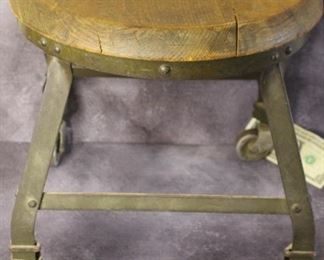 Vintage Industrial Metal Stool with Wood Seat