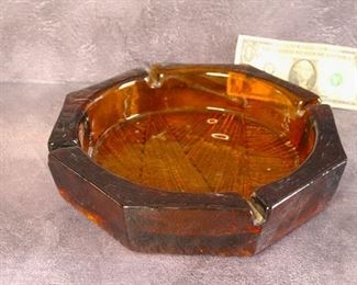 Large MCM Amber Very Heavy Ashtray