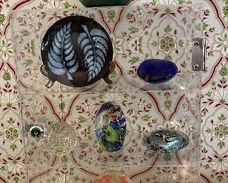 Paperweights and signed littles including Baccarat