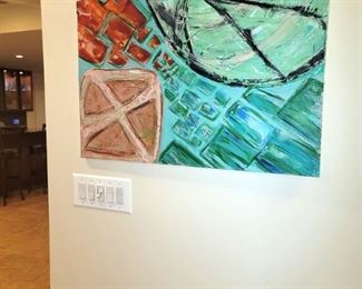Abstract original painting of aerial views of French Landmarks. Can you guess them? 36" x 24"
