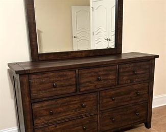 Ember King Bedroom set (must be sold as a whole - two nightstands, dresser and tall chest and King bed headboard 81"w x 60"h. Footboard 17"h