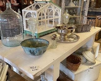 Farmhouse table on casters
Primitive cabinet