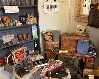 Antique sewing machine 
Vintage sewing
Vintage apothecary 
Wooden Textile stamps 