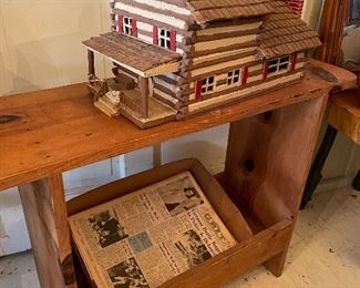 Folk art log cabin
Old pine side table