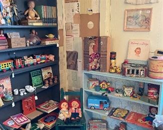 Vintage toys and books and games and tea sets and more!