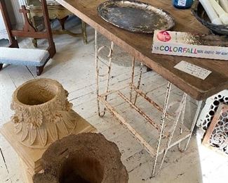 Butcher block table
Large antique grain mortar