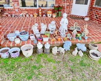 Various garden pots and art. 