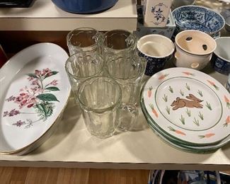 Spode casserole (left in photo); set of plates by Mesa International (Hungary, right in photo).