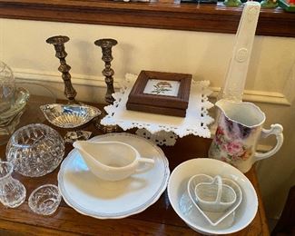 Vintage china, glass, silverplate.