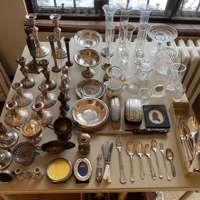 Nice selection of sterling, glassware, collectibles, and more.