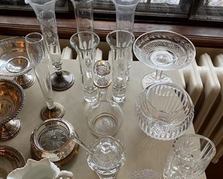 Baccarat, Tiffany & Co., Waterford, and other signed crystal.