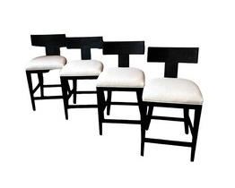 $2550 USD      4 Cyan Design Sedia Black Side Counter Height Bar Stools CH165-1     Description:  Whether drawn up to a kitchen island, to nestle into a breakfast nook, or giving your entertaining space a handy perch, the Sedia bar stool is a classic Klismos design that can be a beautiful addition to your home. Featuring a black wooden base with traditional accents, this tee-backed stool is made of solid wood, making for an inviting seat in any space. The chair boasts a higher than usual elevation, perfect for your countertop bar needs in any traditional, transitional, or minimalist room.  *THESE CHAIRS HAVE BEEN TREATED WITH IBER-SEAL STAIN ADDING TO THEIR VALUE. 
Dimensions: 19W x 17.25D x 36H in| Seat: 20W x 18'D x 26 in
Weight: 27.5 lbs
Condition: New
Location: Local pick up Lake Oswego, OR. Shipper suggestions available upon request.       https://goodbyhello.com/products/set-of-4-cyan-design-sedia-black-side-counter-height-stools-ch165-1?_pos=18&_sid=5bbb39c90&_ss=r