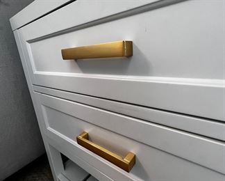 $120 USD      3 Drawer White Small Dresser / Nightstand MM179-28     Description: A lovely refinished piece with new paint and modern brass pulls. Light and fresh aesthetic to update any room.
Dimensions: 29 x 20 x 27H in 
Condition: Used and in good condition. 
Location: Local pick up Portland, OR 97035.  Shipper suggestions available upon request. Piece is located on the second floor.     https://goodbyhello.com/products/copy-of-avalon-2-drawer-nightstand-with-lower-shelf-mm179-27?_pos=6&_sid=410c006b7&_ss=r