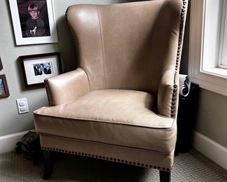 $375 USD     Pebble Grained Lt. Taupe Leather Wingback Arm Chair MM179-09    Description: This updated wingback armchair made from pebble grain genuine leather adds a touch of sophisticated style to any room in your home. 
Dimensions: 31 x 30 x 39.5 in  |  Seat: 22 x 21 x 18H in  |  Arm: 24 in
Condition: Used and in good condition with only minor signs of use and age. Please see photo's for more detail.
Location: Local pick up Lake Oswego, OR. Shipper suggestions available upon request. Located on the first floor.      https://goodbyhello.com/products/copy-of-rectangular-wall-mirror-mm179-08?_pos=17&_sid=410c006b7&_ss=r