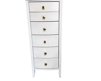$100 USD     6 Drawer Tall White Lingerie Chest MM179-29    Description: This slender dresser is a perfect fit for a smaller space, closet, bedroom, bathroom. The gold knobs add a touch of elegance to the crisp white paint.

Dimensions: 20.5 x 16 x 50H in

Condition: Used in good condition.

Location: Local pick up Lake Oswego, OR. Shipper suggestions available upon request. Located on the second floor.     https://goodbyhello.com/products/copy-of-3-drawer-small-dresser-nightstand-mm179-28?_pos=5&_sid=410c006b7&_ss=r