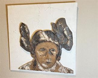 Original Art Hopi Woman Squash Blossom Whorls Clay Sculpture on Board native American Clay Painting Johnson	24 x 24 x 2in	HxWxD