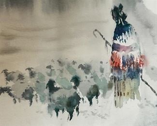 Original Watercolor Painting Paul Kuo Native American Sheep Herder Monument Valley	Frame; 28.25 x 22.25in	
