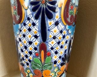Mexican Talavera Ceramic Vase 	15.75 x 5in diameter  	

