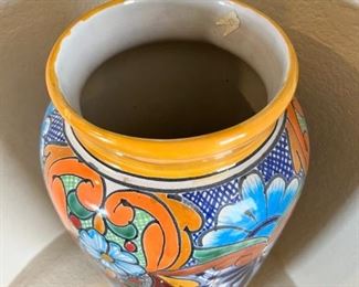 Mexican Talavera Ceramic Vase 	15.75 x 5in diameter  	
