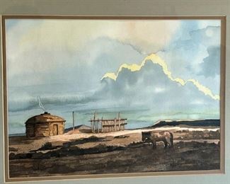 James Darum Navajo Hogan Desert Horizon Original Art Water Color Painting Native American 	Frame; 16.25 x 20.25.in	HxWxD
