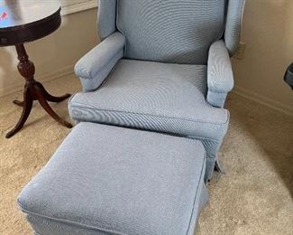 Blue Upholstered Armchair With Ottoman 36 x 32 x 38in	HxWxD
