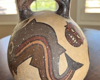 Pre-Columbian Pottery Nazca Double Spout Bridge Handle Stirrup Pot Nasca	7 x 6 x 6in	
