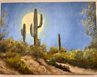 Original Art Ed Botkin Full Moon Oil Painting Saguaro Cactus & Moon	12 x 16in	
