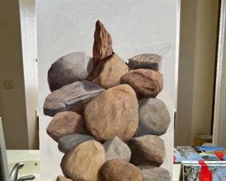Original Art Ed Botkin Unfinished Boulders Oil Painting 	40 x 20in	
