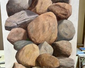 Original Art Ed Botkin Unfinished Boulders Oil Painting 	40 x 20in	
