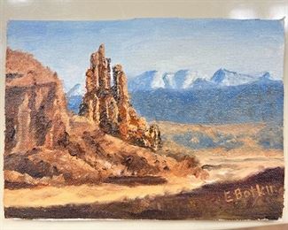 Original Art Ed Botkin Navajo Land Oil On Board Painting Desert Landscape	5 x 7in	
