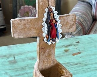 Terracotta Our Lady of Guadalupe Holy Water Font Religious Sacrament Wall Decor 1.5 x 7.5 x 4.5in	HxWxD

