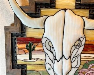 Kay Botkin Original Art Cow Skull Fused & Etched Glass Stained Glass	30 x 24.5 x 1.5in	HxWxD
