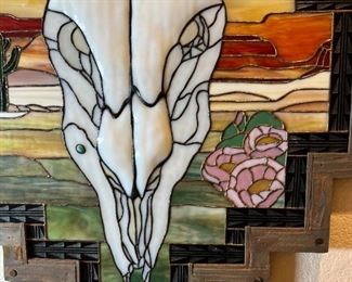 Kay Botkin Original Art Cow Skull Fused & Etched Glass Stained Glass	30 x 24.5 x 1.5in	HxWxD
