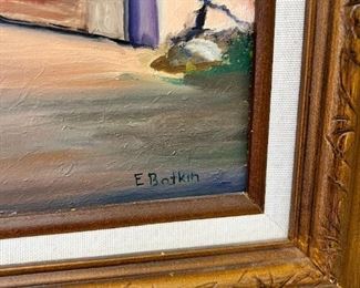 Original Art The Blue Gate Ed Botkin Oil on Canvas Painting 	Frame: 22 x 18.2in	
