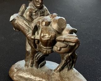 Castiron Prospector with Donkey Figure Statue 	3.5 inches high.	
