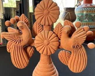 Mexican Terracotta  Candelabra Candle Holder Single 	13 x 12 x 3in	HxWxD
