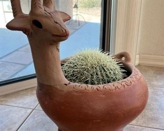 AS-IS Terracotta Goat Barrel Cactus Planter Faux Cactus	21 x 16 x 14in	HxWxD
