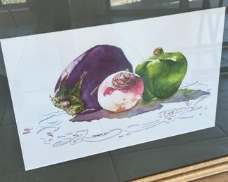 Original Art Kay Botkin Vegetables Watercolor Painting 	Frame: 21.5 x 27in	
