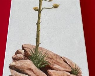 Original Art Ed Botkin Everyone Needs a Rock #4 Agave Bloom Oil Painting 	36 x 15in	
