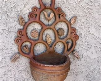 Mexcian Pottery Plant Wall Pocket Floral And Birds	21.5 x 14.5 x 7in	HxWxD
